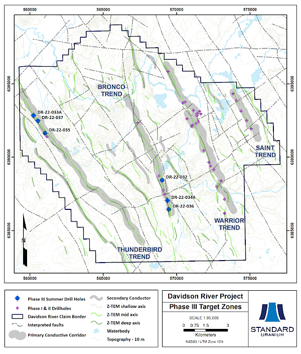 Figure 1. Plan map highlighting current Phase III Summer 2022 drill holes at Davidson River.